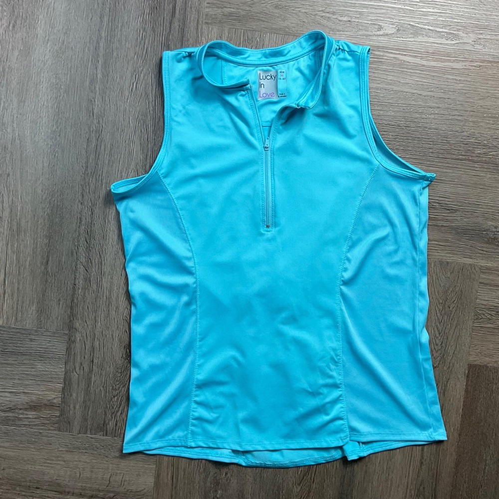 Lucky in Love 1/4 Zip‎ Sleeveless Tennis Racerback Tank Top Womens Medium Blue